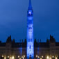 OTTAWA, Ontario, Tuesday, April 2, 2013  – The Peace Tower glowing blue in recognition of World Autism Awareness Day.