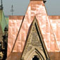 The newly replaced copper roof of the Southeast Tower, West Block shines in the sun