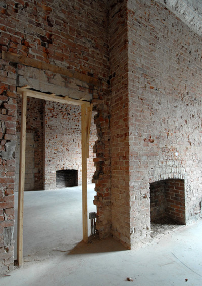 A view of two brick fireplaces