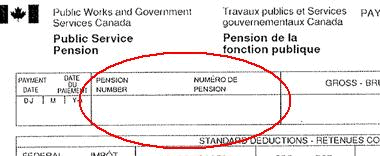 Image d'un talon de chèque de pension montrant l'emplacement de numéro de pension sur la première ligne.