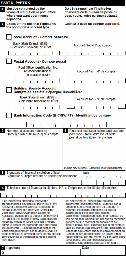 This image is a screen capture of Part C of the Australia enrolment form