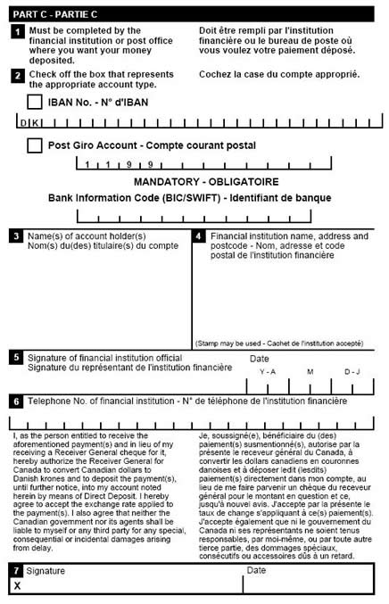 This image is a screen capture of Part C of the Denmark enrolment form