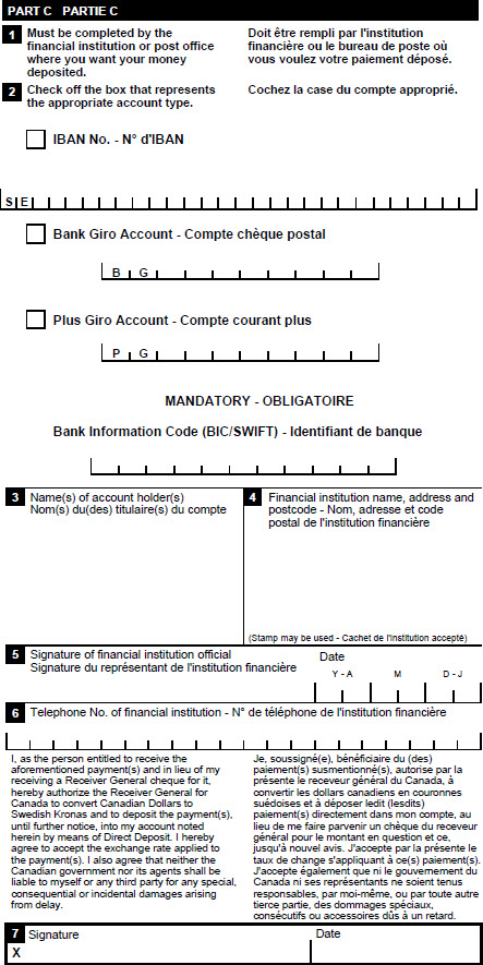 This image is a screen capture of Part C of the Sweden enrolment form