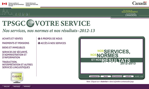 Capture d'écran de TPSGC @ votre service : Nos services, nos normes et nos résultats 2012-2013