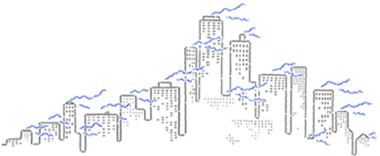 Édifices évacuant l'air comme une cheminée