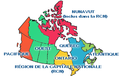 Carte du Canada. Sélectionnez une région pour plus d'informations sur cette région