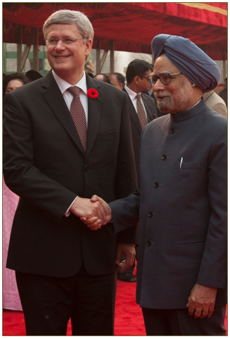 Le premier ministre Stephen Harper et le premier ministre indien Manmohan Singh.