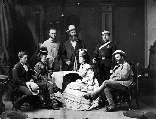 A black and white photo of members of the Sir Sandford Fleming party for the expedition through Canada in 1872.