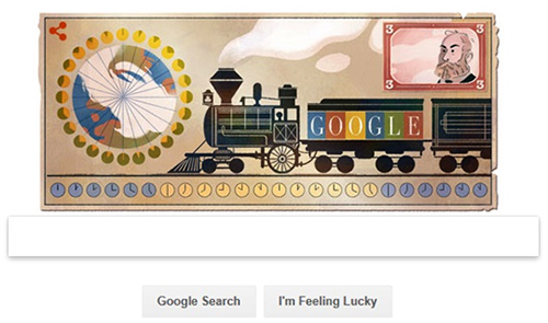 A screenshot of the Google Doodle to honour Sir Sandford Fleming’s many achievements.