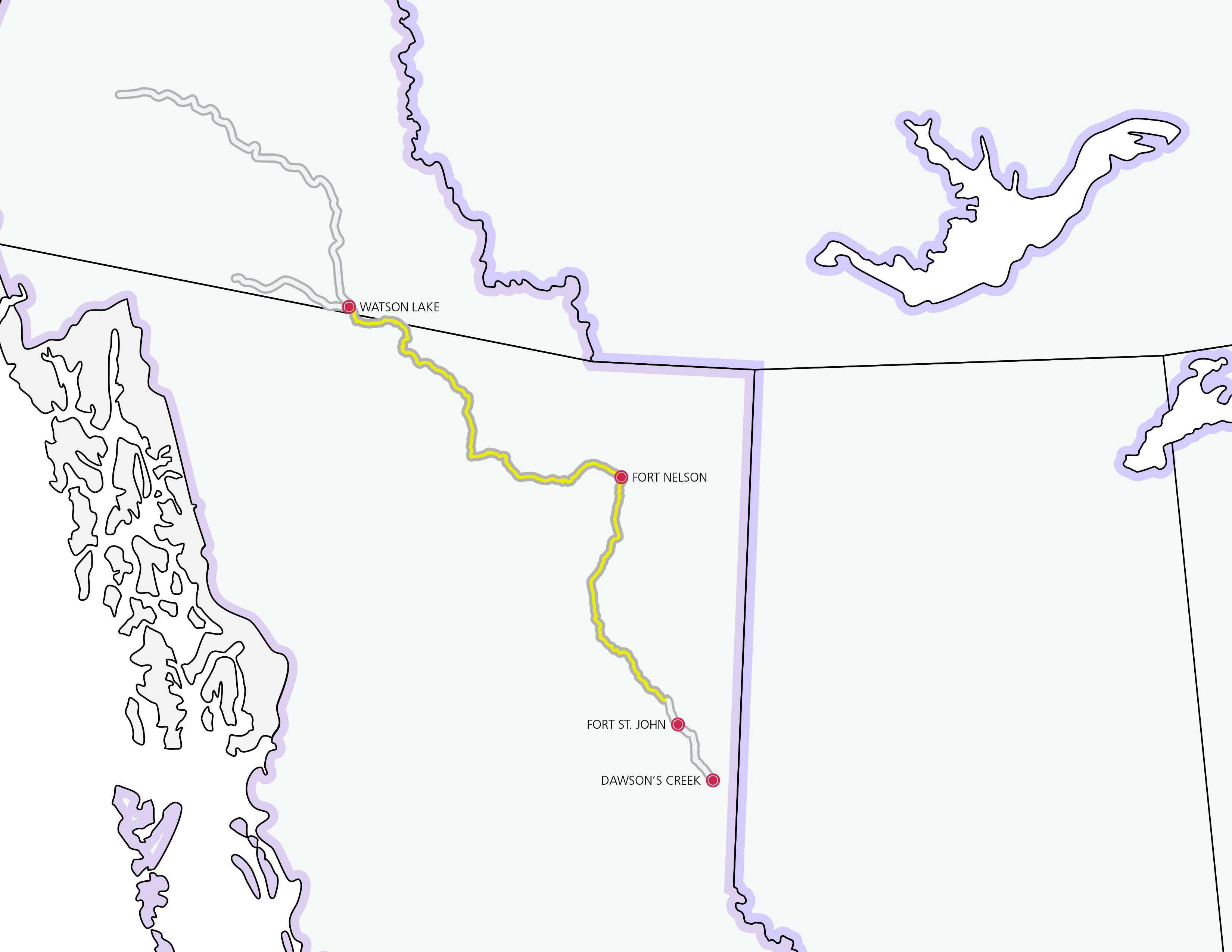 Carte de l'améliorations et retraçage de la route de l'Alaska - longue desciption ci-dessous