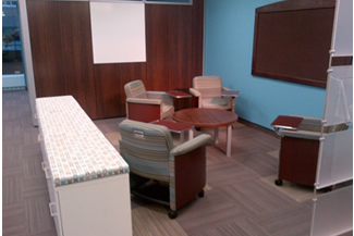 Collaborative space with tablet chairs, whiteboard and bulletin board, Ottawa, ON