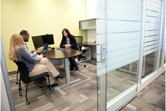 Enclosed Leadership workstation with a glass demountable wall system, Ottawa, ON