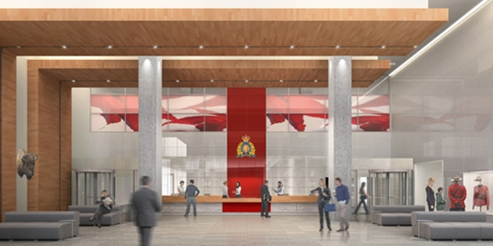 Future RCMP E Division Headquarters facility lobby (GTAP artist rendering)