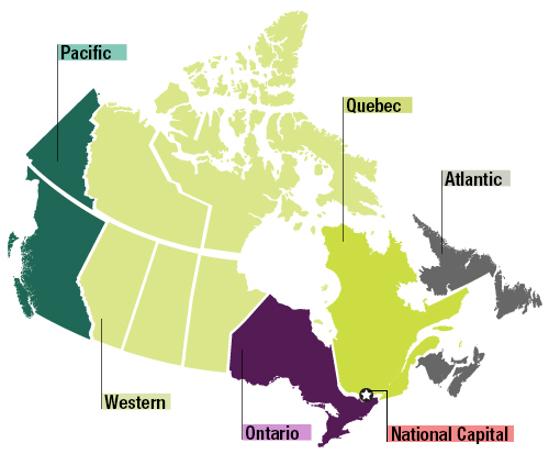 Map of Canada. Select a region for more information on that region