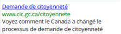 Un exemple de marketing des moteurs de recherche de Citoyenneté et Immigration Canada