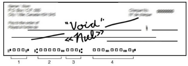 A blank cheque with 'void' written on it