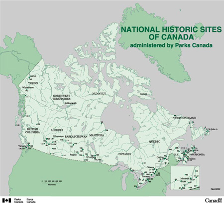 Map of National Historic Sites of Canada