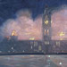 Huile sur toile représentant l'édifice du Centre en feu, de Henri Fabien, 1916