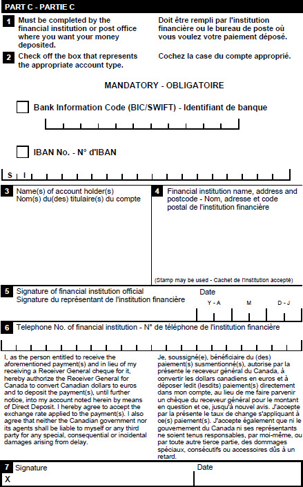 Image of Part C of the Slovenia Direct Deposit Enrolment Form