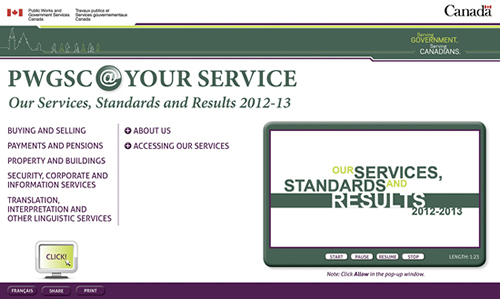 Screen shot of PWGSC @ Your Service: Our Services, Standards and Results 2012-2013