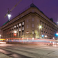 West Block illuminated during its rehabilitation