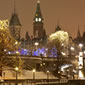 The Peace Tower provides perfect backdrop to Christmas lights downtown Ottawa. Credit: Steve Slaby