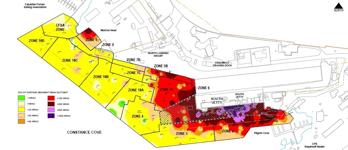 Figure 2 Phase 1B pre-remediation contaminant distribution. Image description below.