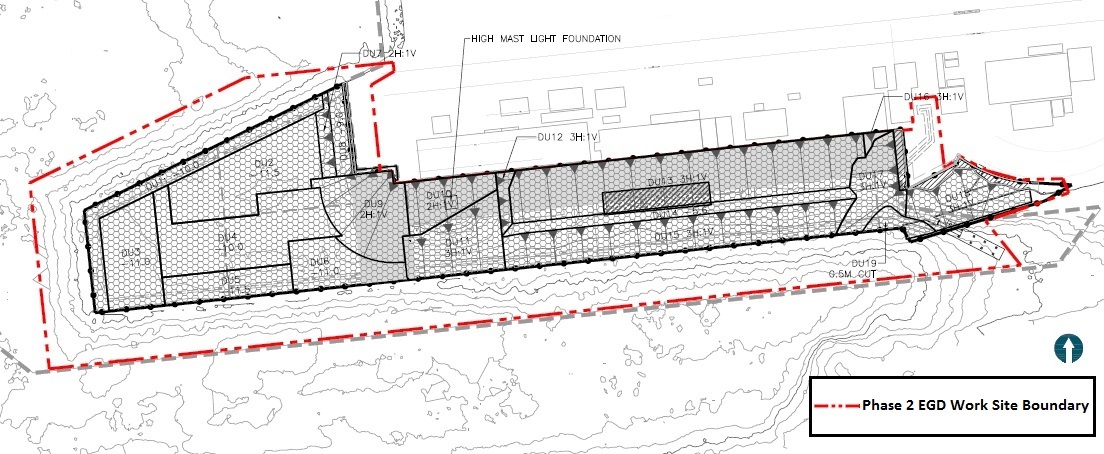 Figure 4 Phase 2 Esquimalt Graving Dock work site boundary. Image description below.