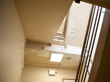 Une vue de la détérioration dans l’une des cages d’escalier de l’Édifice commémoratif de l’Ouest