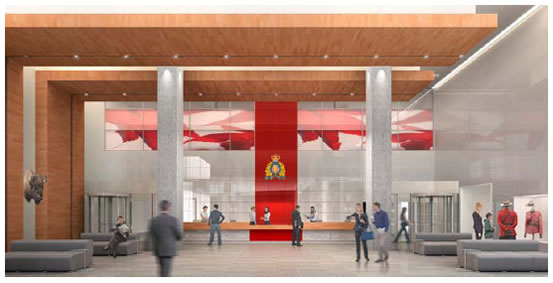 Hall d'entrée des installations du quartier général de la Division E de la GRC (illustration)