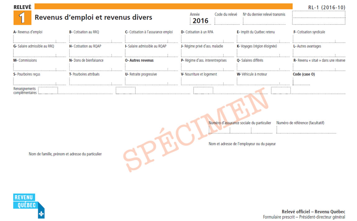 Relevé 1: Revenus d'emploi et revenus divers