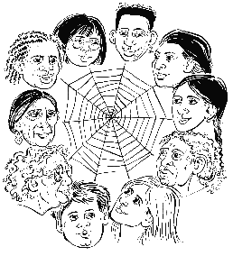 WOMEN IN A WEB RING: illustration by Juliet Breese