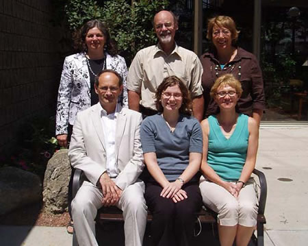Back Row: Susan Read, (Scientific Advisor at LFZ) Frank Pollari, and Barb Marshall. Front: Andre Ravel, Andrea Nesbitt, and Angela Cook, at LFZ Surveillance Retreat, Guelph, Ont., June 2007