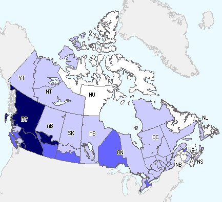 Influenza Activity Level by Influenza Surveillance Regions, Canada