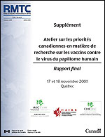 Supplément : Atelier sur les priorités canadiennes en matière de recherche sur les vaccins contre le virus du papillome humain