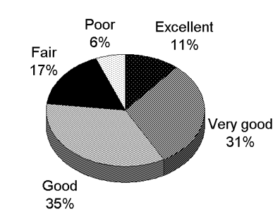 percentage of seniors in 1999 describing their health as... poor 6%  excellent 11%  very good 31% good 35% fair 17%