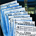 Photograph of nine different editions of the Ottawa Citizen newspaper