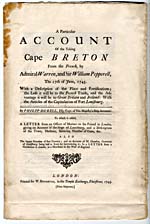 Cover page of the pamphlet A PARTICULAR ACCOUNT OF THE TAKING CAPE BRETON…