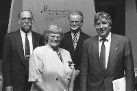 Left to right: Stan Bevington, founder and driving force of the Coach House Press until
the early 1990s, now head of Coach House Printing; Marianne Scott; David McKnight; and Roch Carrier.