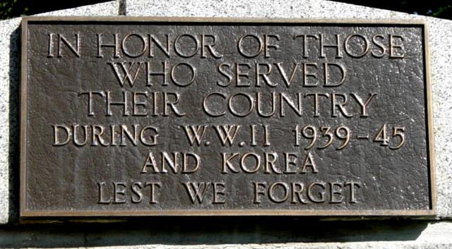 War memorial, Bear River: plaque, WW2 1939-1945 and Korea