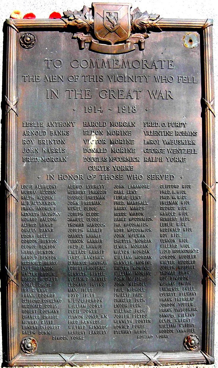 War memorial, Bear River: plaque, The Great War 1914-1918