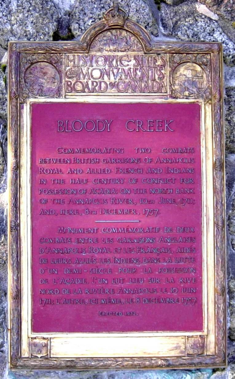 Plaque commemorating the 1757 Battle of Bloody Creek