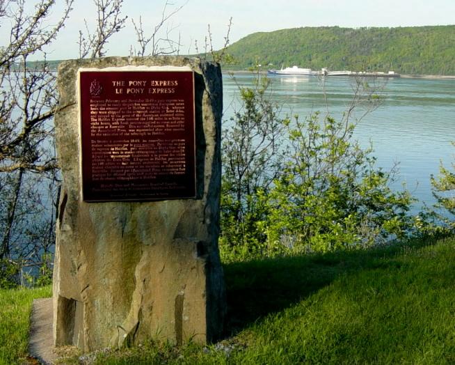 Nova Scotia: 1849 Pony Express monument with ferry at dock