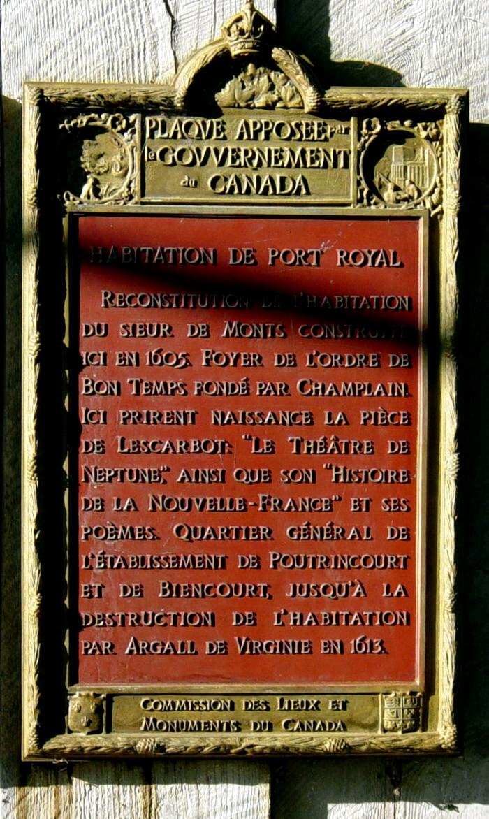Plaque at the Port Royal Habitation 1605-1613 historic site