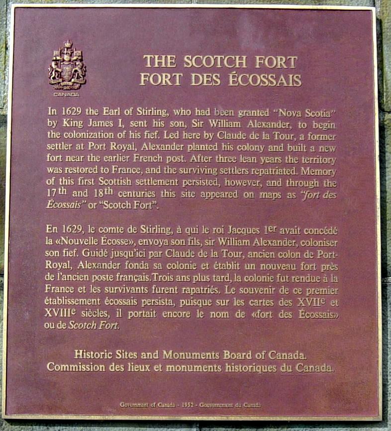 Plaque commemorating the Scotch Fort 1629-1632