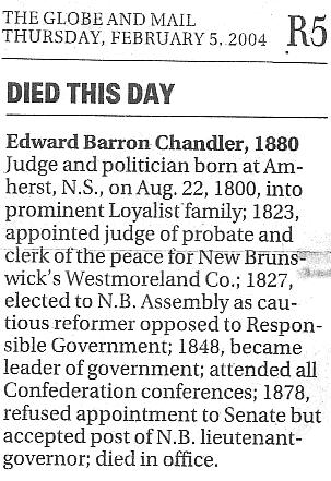 E.B. Chandler obituary, Globe and Mail, 5 February 2004