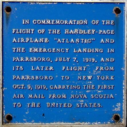 Parrsboro plaque: first air mail to U.S.A.