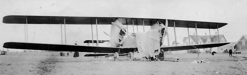Parrsboro: Handley-Page airplane being repaired, 1919