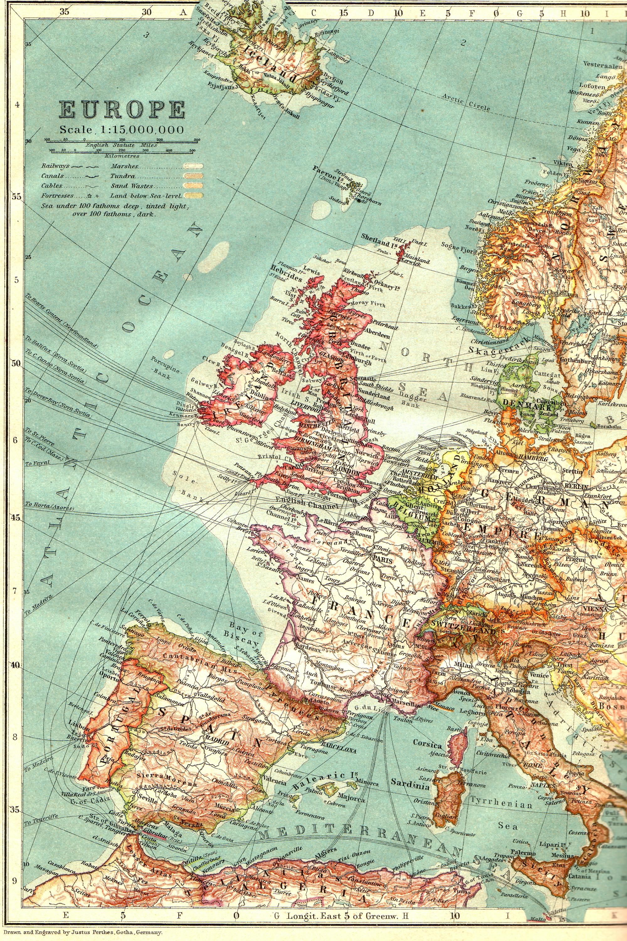 Underwater telegraph cables around Great Britain, Britannica 1911