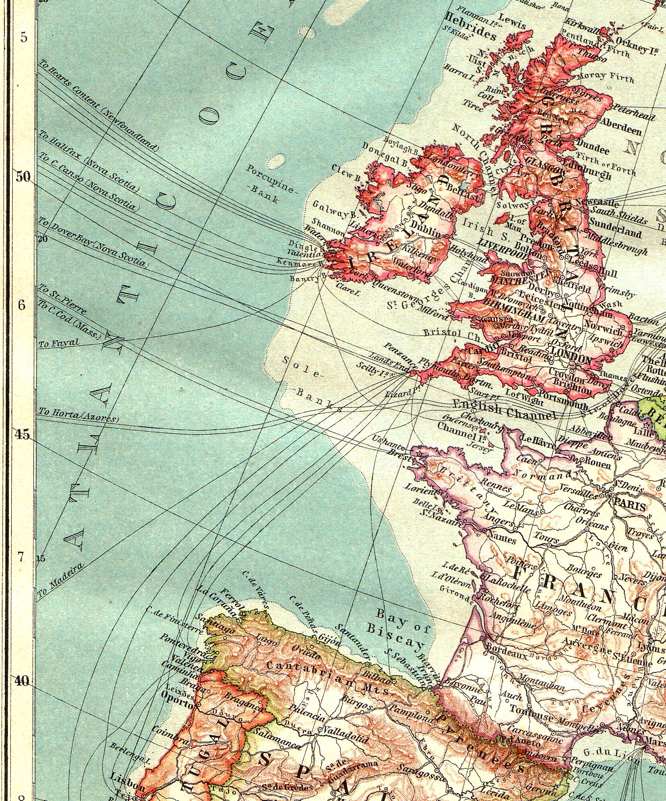 Underwater telegraph cables around Great Britain, Britannica 1911